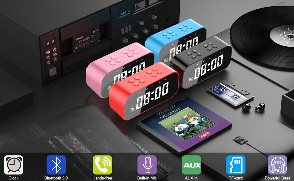 AFK Digital Clock,Alarm Clock with Bluetooth Speaker,Small Bedside