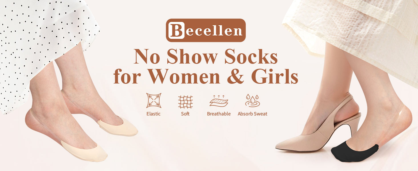Becellen 4 Pairs Women Invisible Socks, No Show Socks with Non-Slip Straps Half Toe Topper Ultra Low Cut Footies Liner Ladies Invisible Footies for Loafer High Heels 10 1