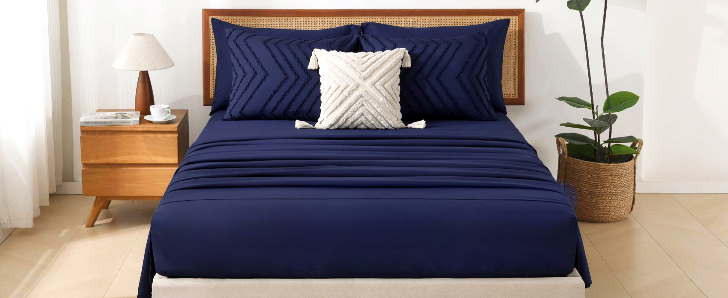 Litanika Queen Size Comforter Set with Sheets Navy Blue 7