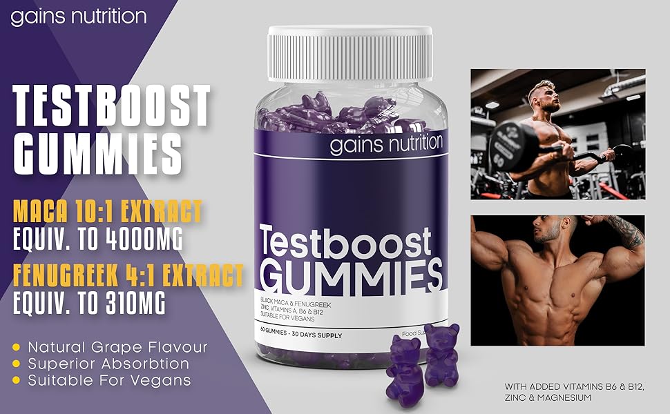 Testboost Gummies for Men Natural Testosterone Supplement Zinc and Magnesium Booster with