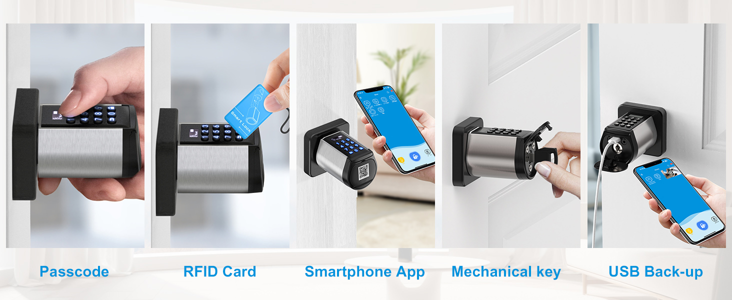 5 in 1 keyless doorknob smart knob doors lock ock with password with auto lock 