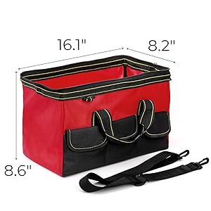 Hiceeden 16 Inch Wide Mouth Tool Bag, Collapsible Tool Tote