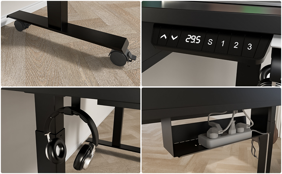 wheel rolling drawer charging port USB cable management headphone hook