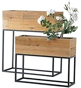 WHW Whole House Worlds Raised Box Planters, Set of 2, Lined Recycled Wooden Panels, Sturdy Iron E...
