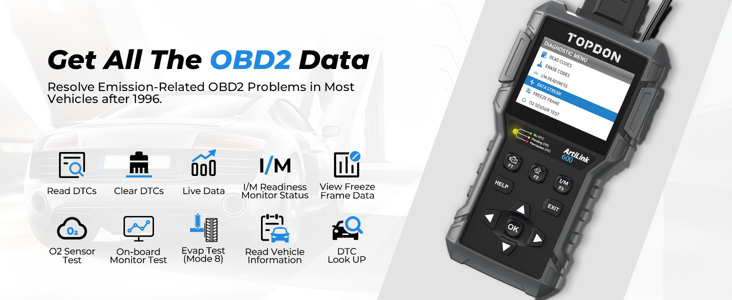 OBD2 Scanner TOPDON AL600, ABS SRS Code Reader Car Diagnostic Tool