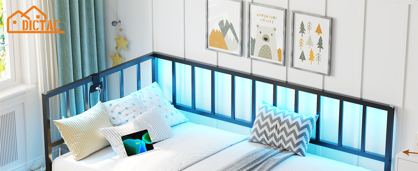 DICTAC Twin Size Corner Bed Frame with 2 Storage Drawers