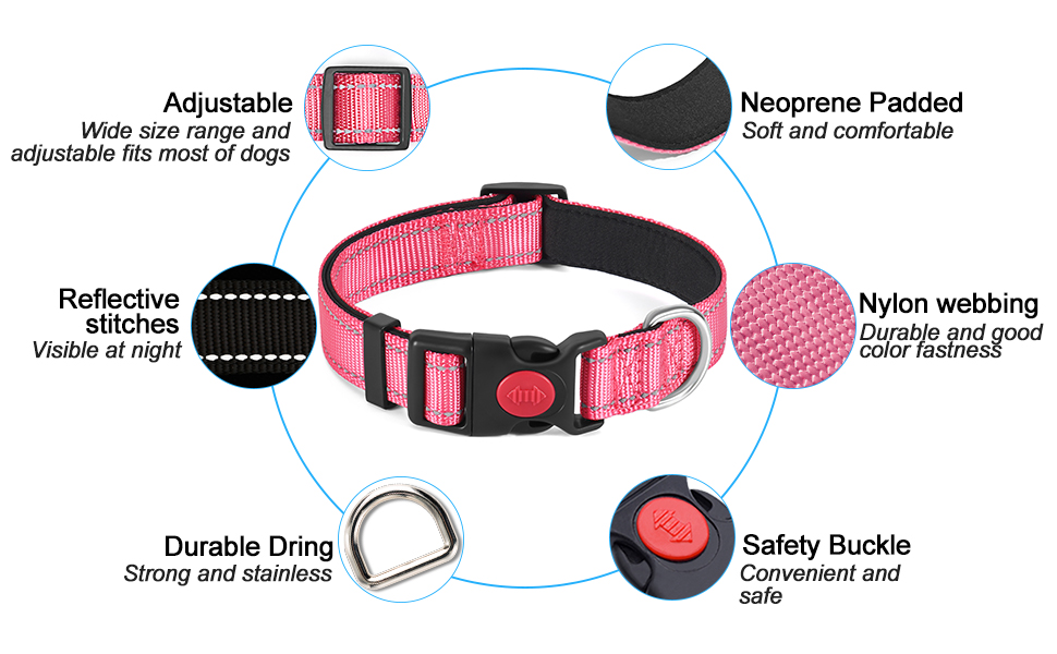 haapaw Reflective Dog Collar Padded with Soft Neoprene Breathable Adjustable Nylon Dog Collars