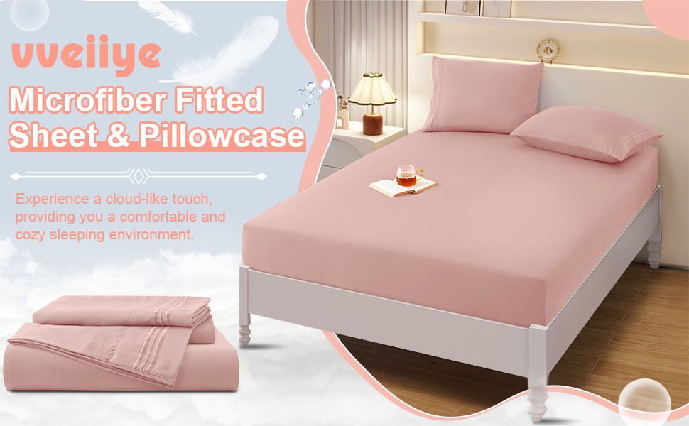 Full Fitted Sheet with 2 Pillowcase Soft Microfiber Sheet Set 16" Deep Pocket Bed Sheets, Wrinkle Free and Easy Care Bottom Sheet for Full Size Bed, Pink 3 pink fitted sheet