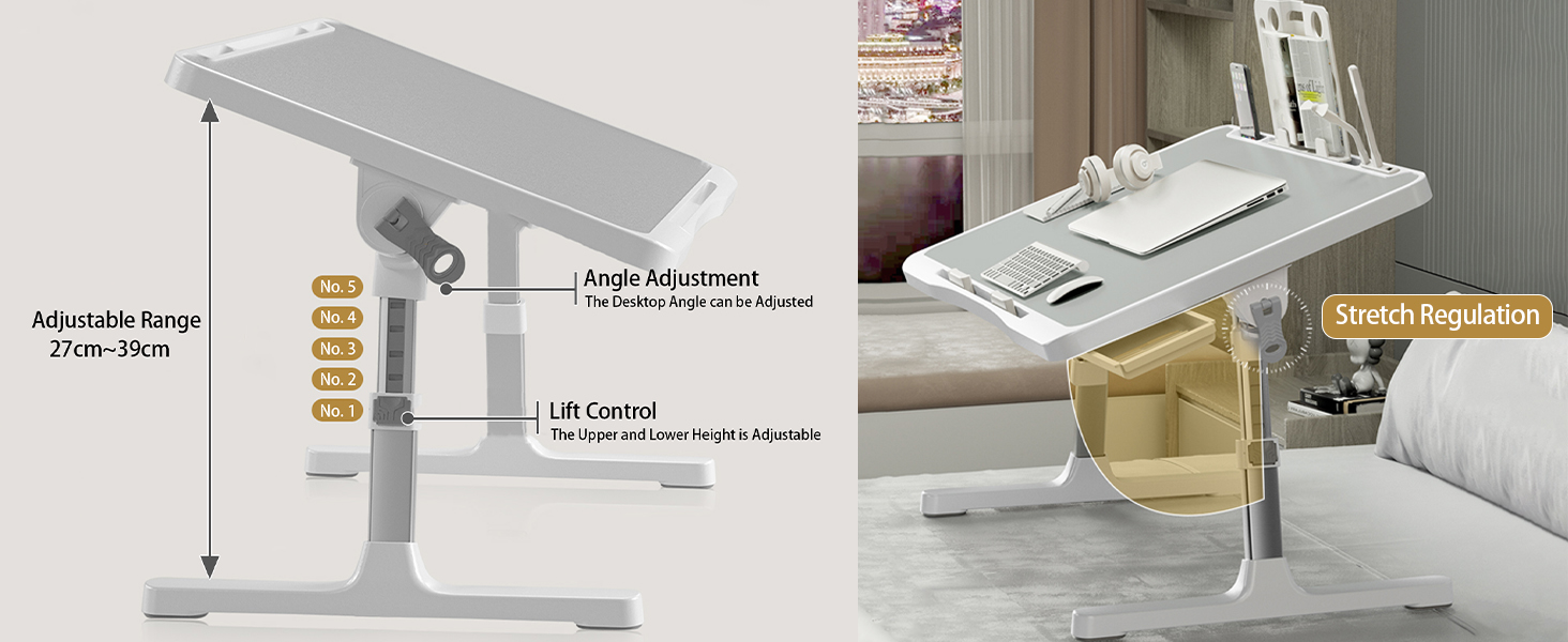 Laptop Desk for Bed, Adjustable Bed Table with USB Charge Port