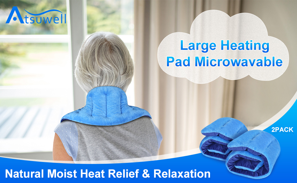 Atsuwell Heating Pads Microwavable Set of 2, 7 x 24" Moist Heat Pad for Back Pain Relief, Neck