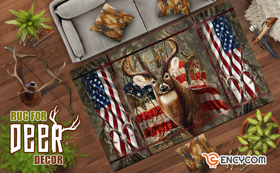 American Flag Deer Hunting Rug, Wildlife Area Rug Non