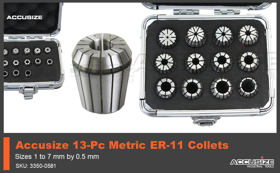 Accusize Industrial Tools Metric Er Collets 13 Pc Er11 Collet Sizes 1 to 7 mm by 0.