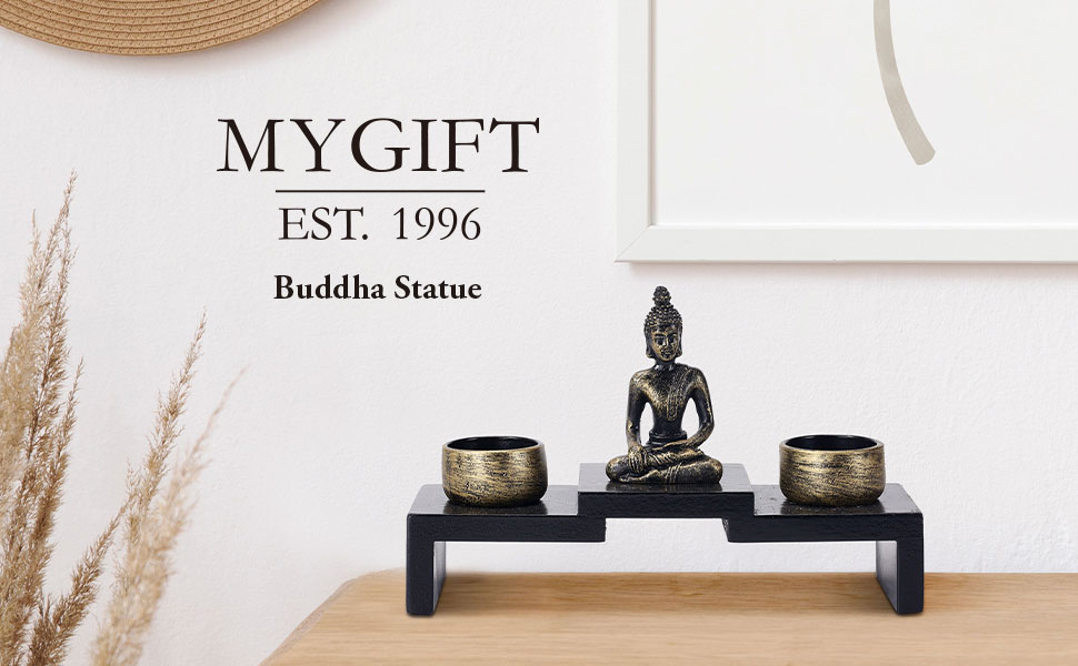 Mini Sitting Buddha Statue with Candle Holders, Zen Decor, Meditation Tealight Holder