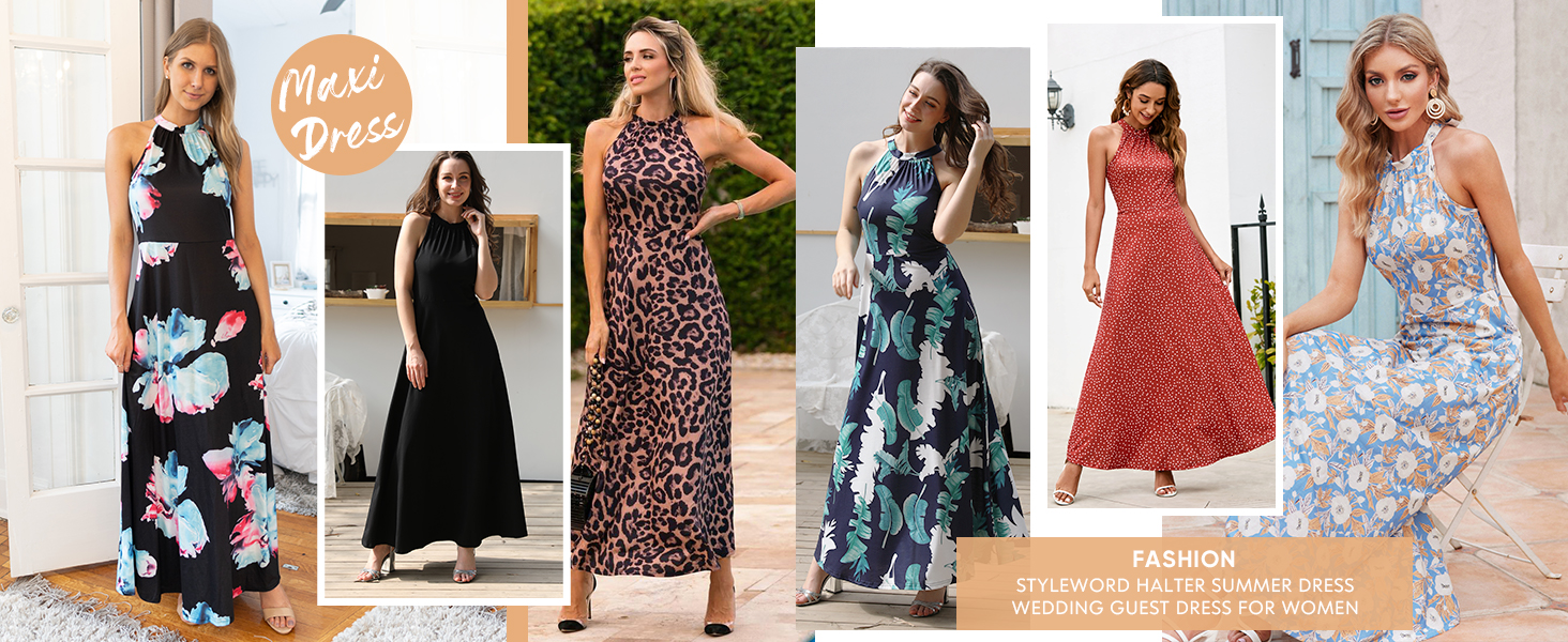 STYLEWORD Women's Hawaiian Beach Vacation Casual Floral Summer Maxi Dress