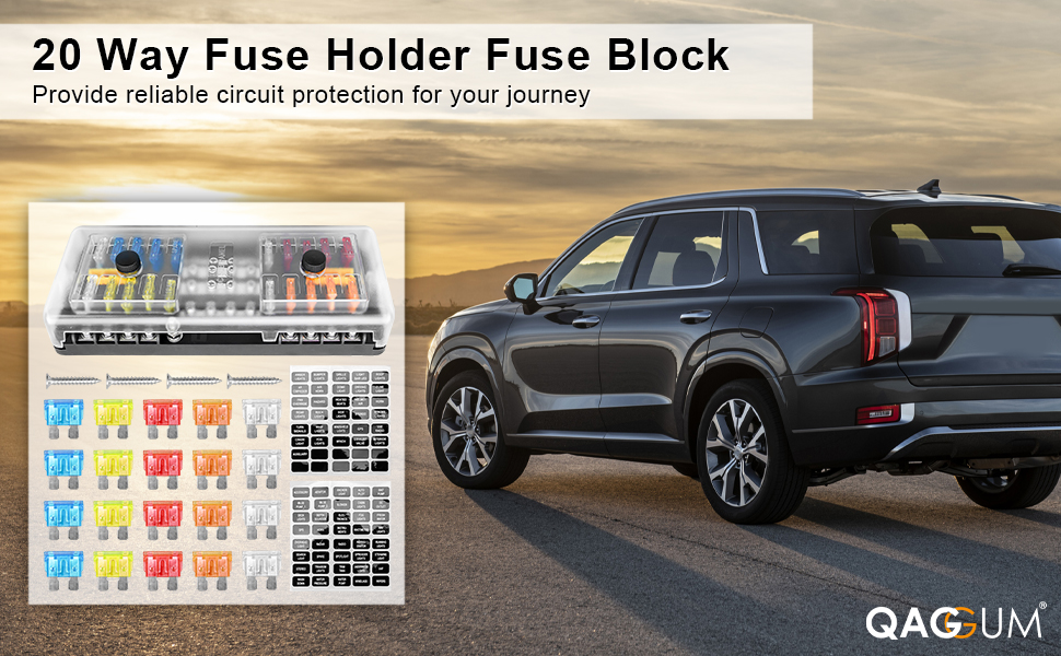 QAGGUM 20 Way Blade Fuse Block 16 Circuit DC SUB Panel with