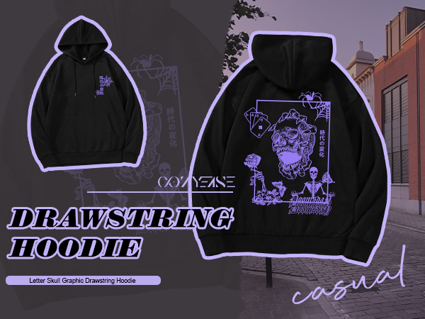 COZYEASE Men's Y2K Graphic Hoodie Drawstring Vintage