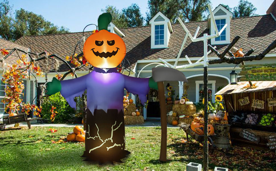Halloween Inflatable Ghost and Pumpkins, 5ft Halloween Yard Inflatables