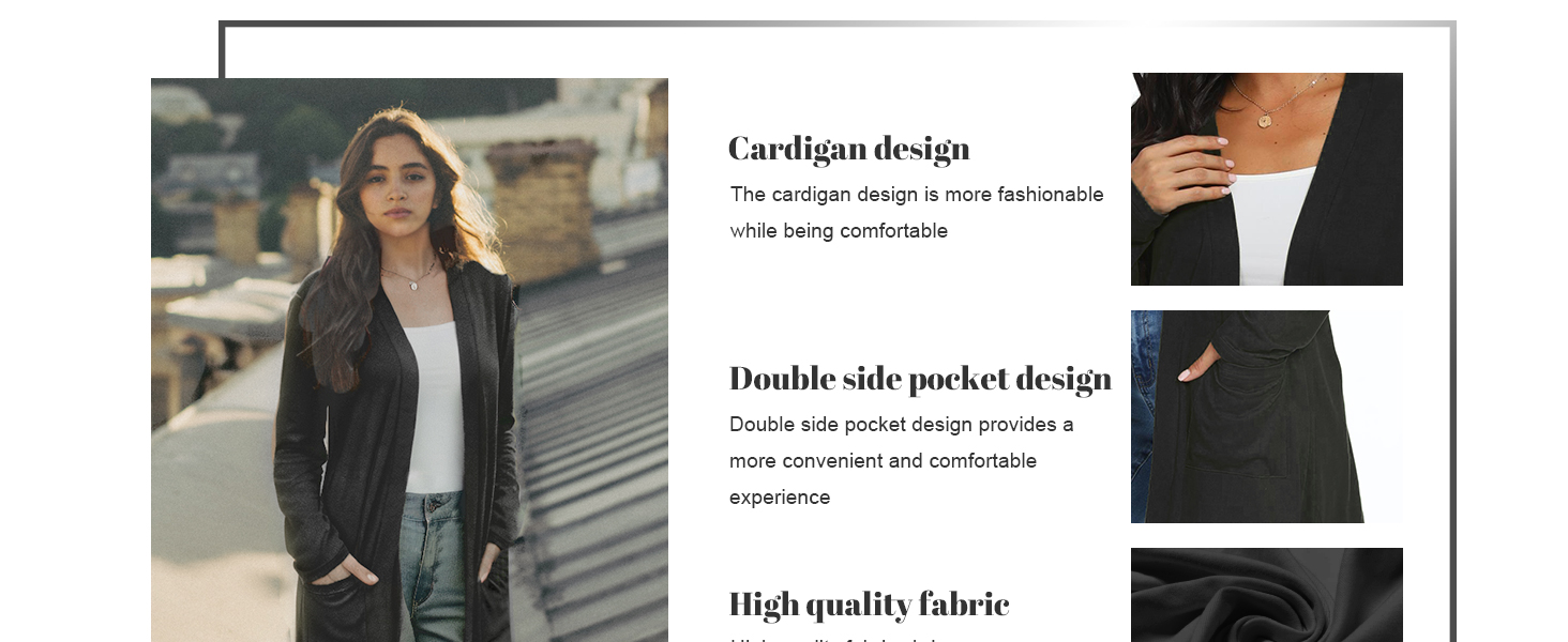 Leichte Strickjacke Damen Lang Elegant Dünne Strickjacke Open Front Cardigan Damen Herbst 