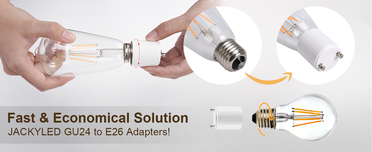 JACKYLED GU24 to E26 E27 Adapter 30Pack Heat Resistant Up to 392℉ Fire