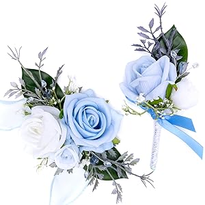 フラワー・リース corsage no.765 Amazon.com: Fnize Blue Corsage and Boutonniere Set for Bride