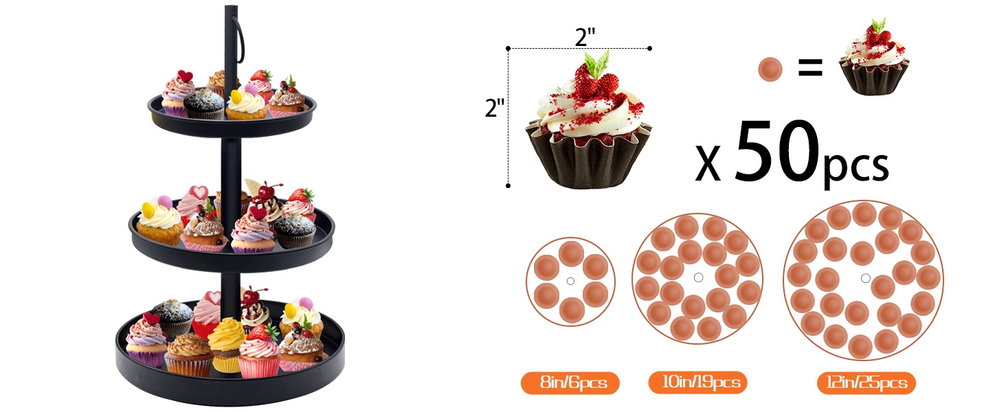 Cupcake Stand for 50 Cupcakes, Metal 3 Tier Cupcake Tower