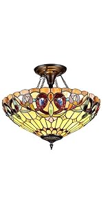 Victorian Stained Glass Flush Mount Ceiling Light 