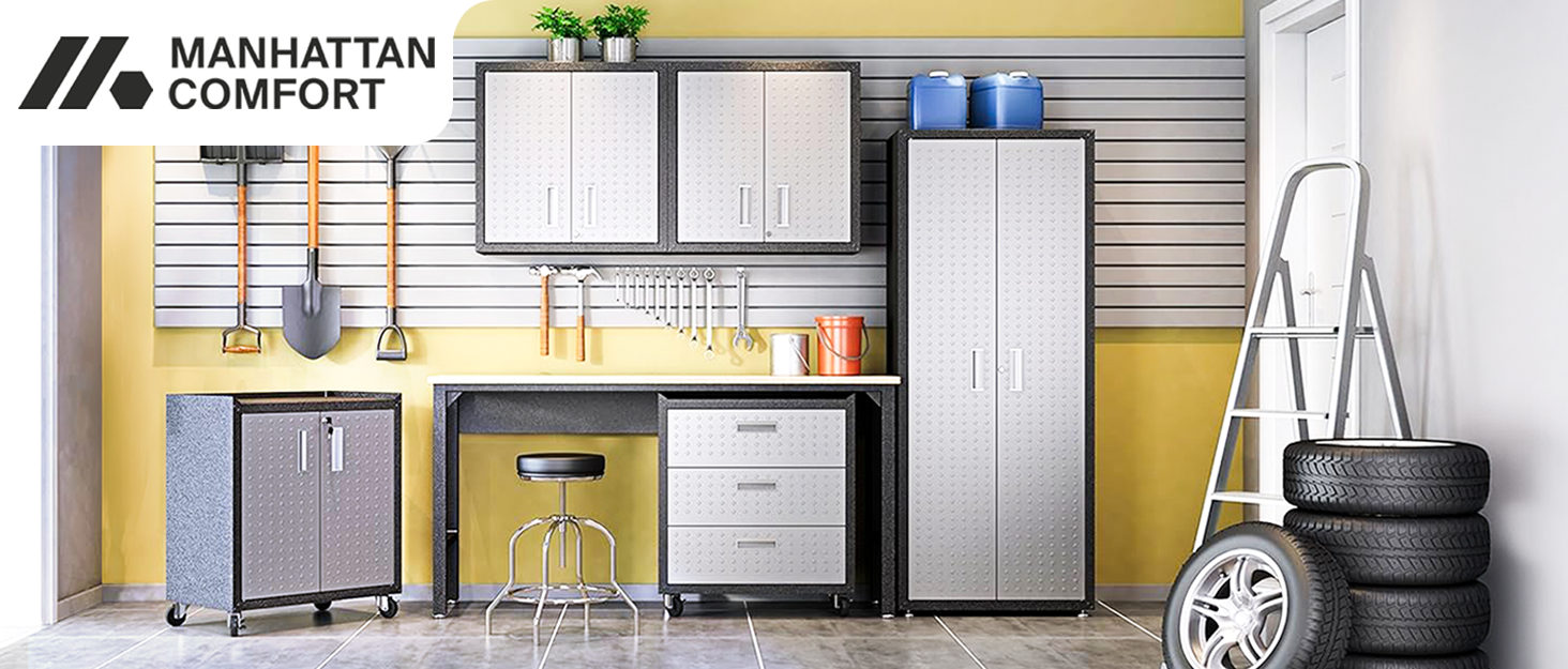manhattan comfort garage cabinet storage mobile tall table adjustable shelf dual floating steel