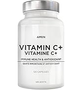 Amen Vitamin C+ Supplement with Zinc, Bioflavonoids, Quercetin, Rose Hips, Elderberry – Vegan, No...