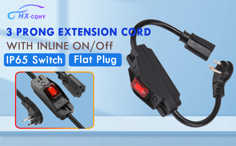 HXCQHY Flat Plug 3 Prong Outdoor Extension Cord with