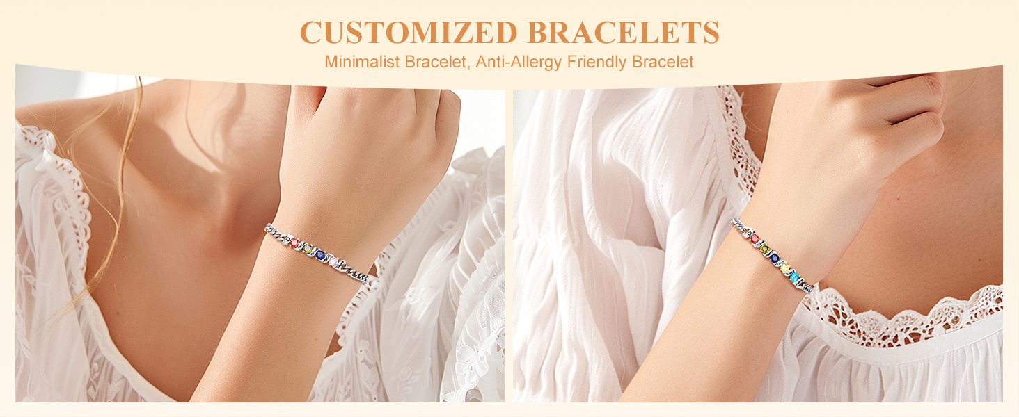 name bracelet with birthstone