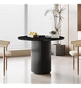SIMTONAL Round Dining Table, Modern Farmhouse Kitchen Table Black, 35 Inch Small Circle Dining Ta...