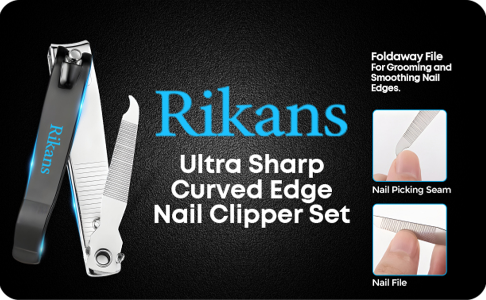 Rikans Nail Cutter, Extra sharp, nail trimming, manicure file included Two in One nail Clipper 