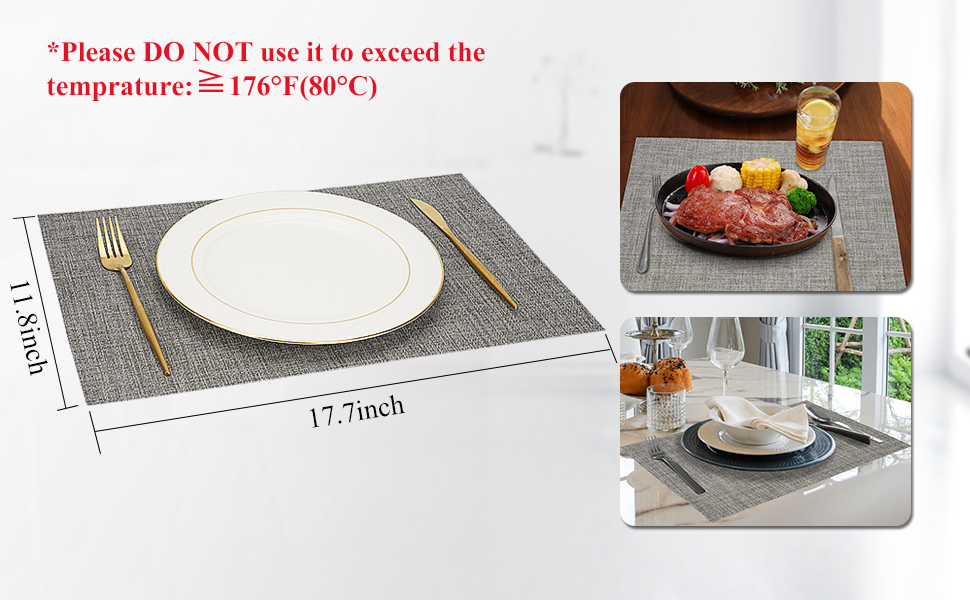 LIFEWEAR, Placemats, Set of 4, Grey, Table Mats, Woven Vinyl, NonSlip