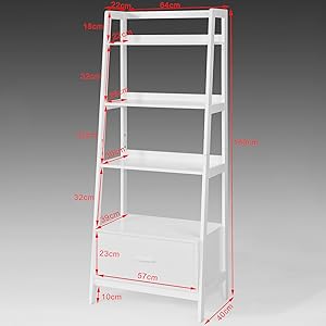 SoBuy 4-Tiers Ladder Storage Display Shelf Bookcase With Drawer And Shelves,FRG116-W 15 FRG116-W