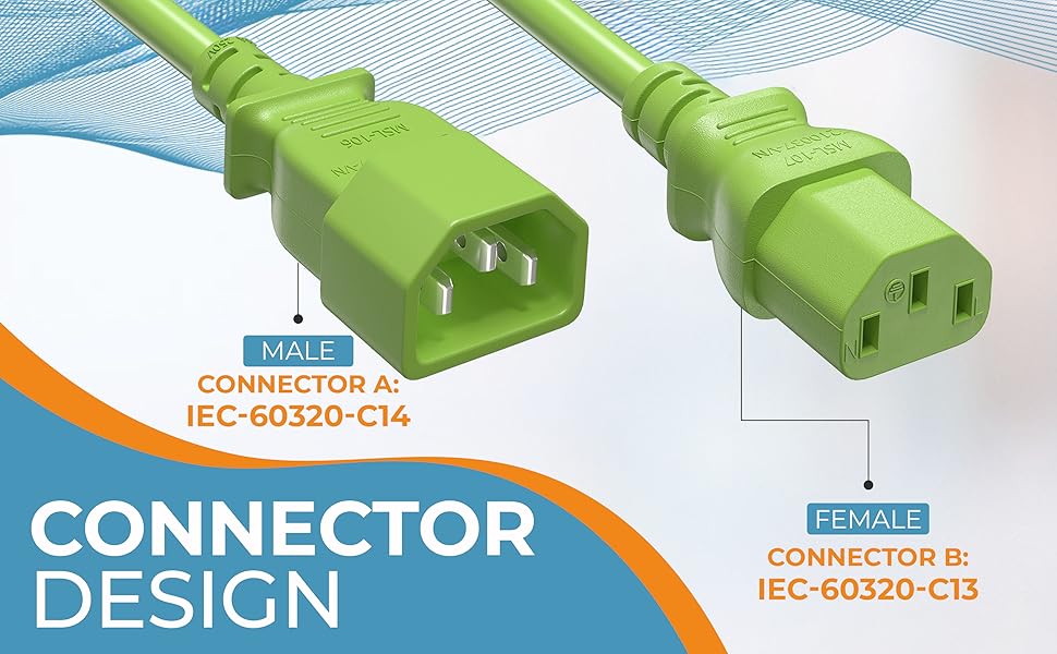 IEC-320 C13 to C14 Heavy-Duty Power Extension Cord 18 AWG 10A/250V SJT