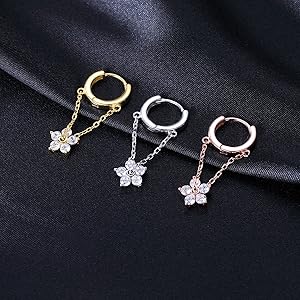 hoop dangle earrings chain huggie earrings for women girls flower hoop earrings dangle