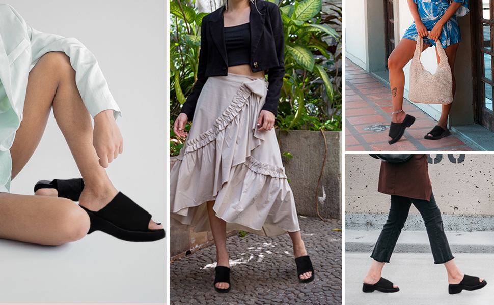 Women's Platform Sandals Comfortable Open Toe Backless Slip On Wedge Sandals