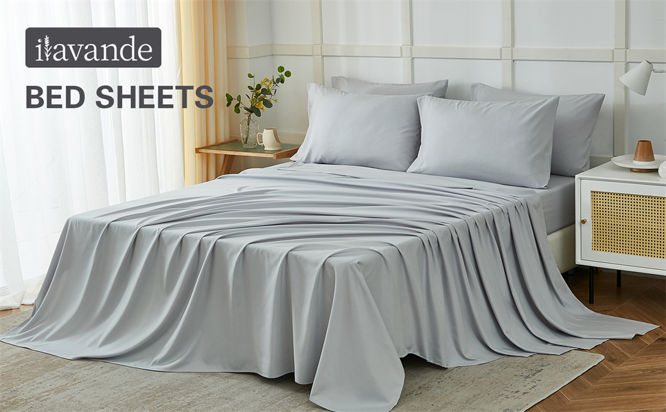 ILAVANDE Queen Sheets Set 6 Piece,Hotel Luxury Super Soft
