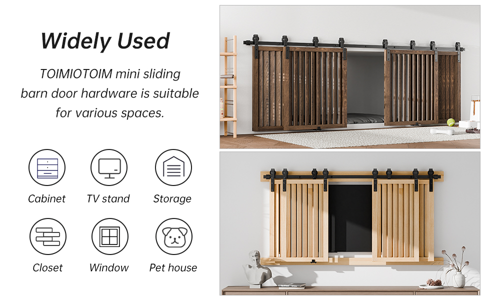 TOIMIOTOIM Cabinet Bypass Mini Sliding Barn Door Hardware Kit for 4 Doors