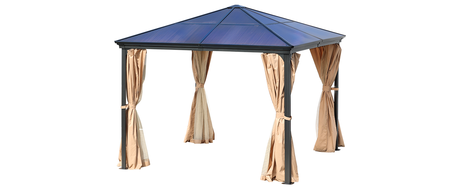Aoodor 10'x 10' Gazebo Polycarbonate Roof, Aluminum Frame