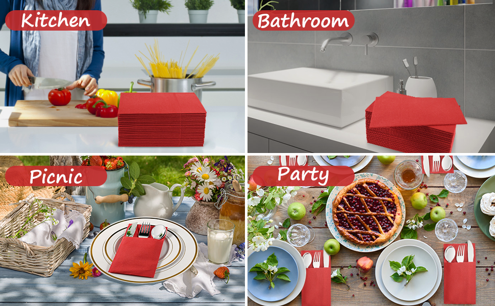 50Pack Red Pocket Napkins Bathroom Napkins Guest Disposable Napkin with Pocket