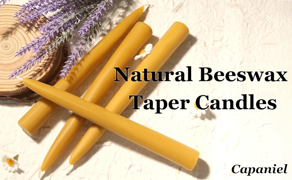6 Packs 8 inch Natural Beeswax Taper Candles Smokeless and