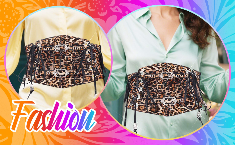 punk belt rave belt Halloween belt leopard wide belt Lace waistband dress belt