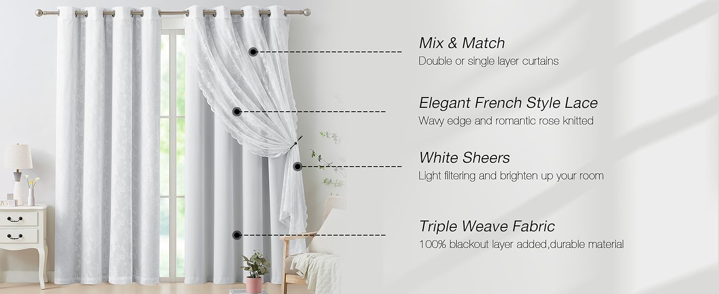 lace sheer blackout curtain set