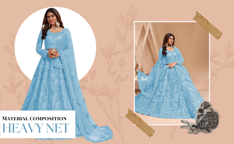 Women's Net Embroidered Semi-Stitched Lehenga Choli And Dupatta Set