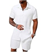 QJQ Men's 2 Piece Outfits Short Sleeve Button Down Shirts Texture Shorts