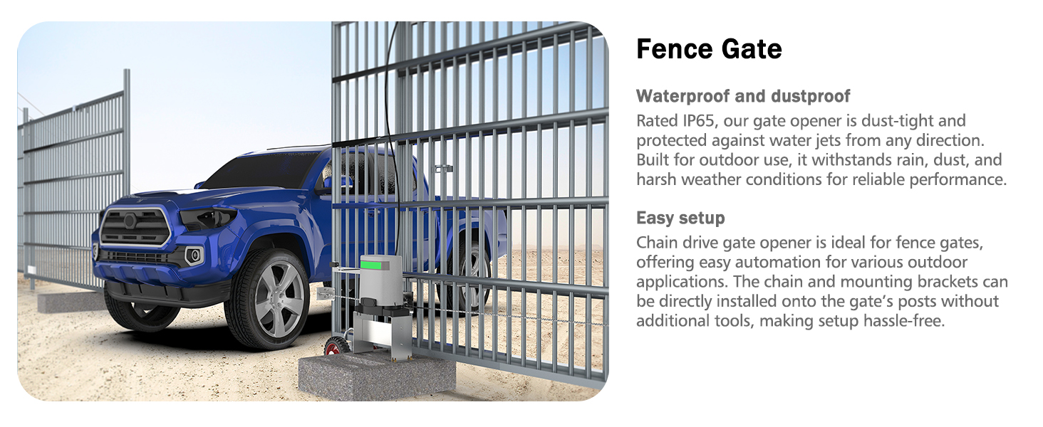 Fence gate compatible, residential sliding gate automation, backyard or garden gate solution
