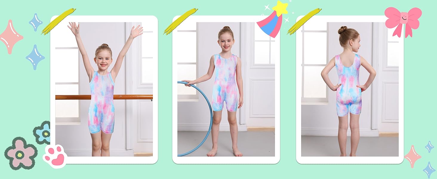 Girls Gymnastics Leotards Blue Purple Scrawl