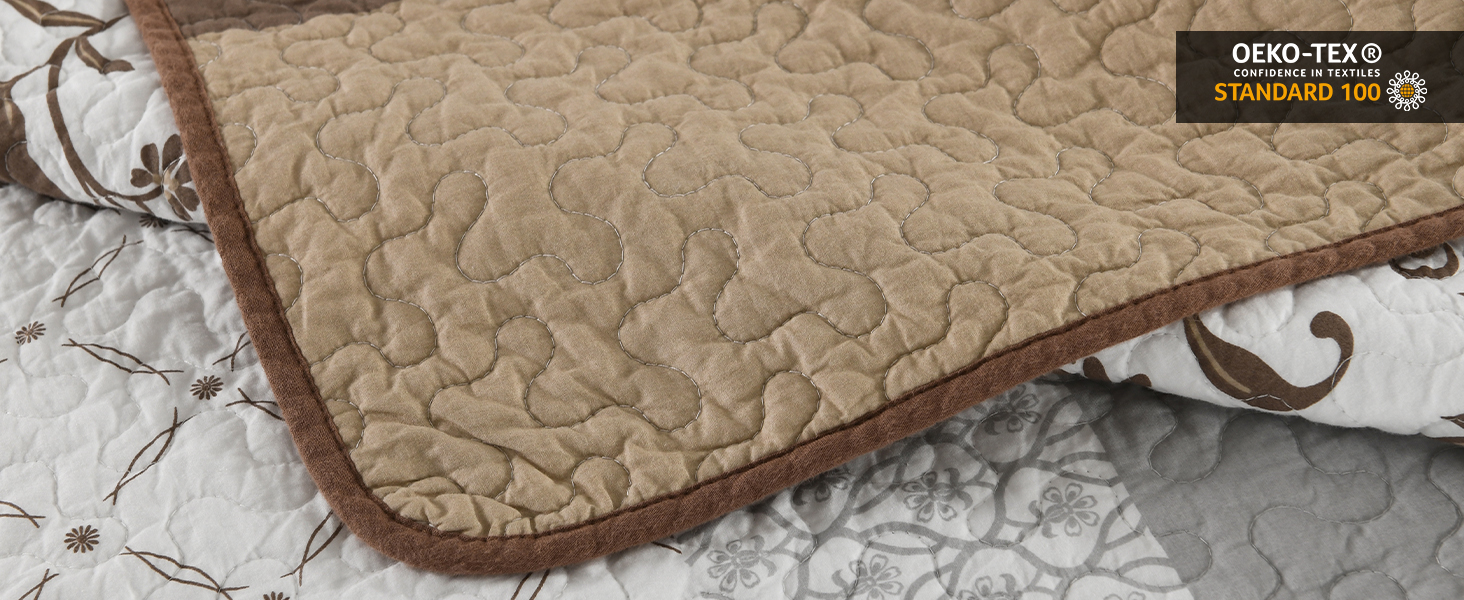 DDUOXIN King Quilt Set 100 Cotton Botanical Stripe King