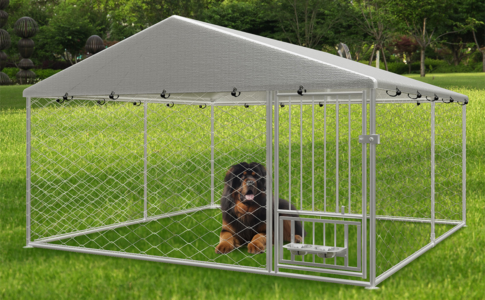 GNIXUU 10x10 Large Outdoor Dog Kennel, Heavy Duty Outdoor